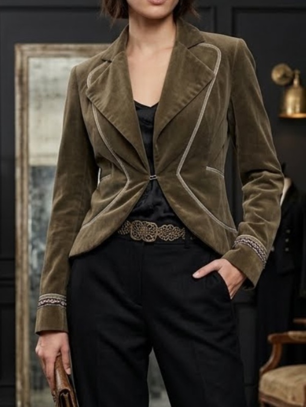 PAOLA FRANI Vintage Steampunk Y2K Velvet Beaded Blazer Jacket Small